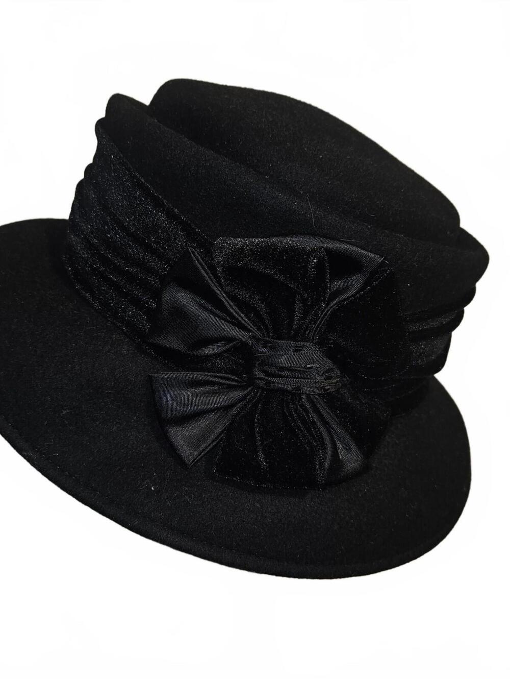 Black dress hat with satin bow